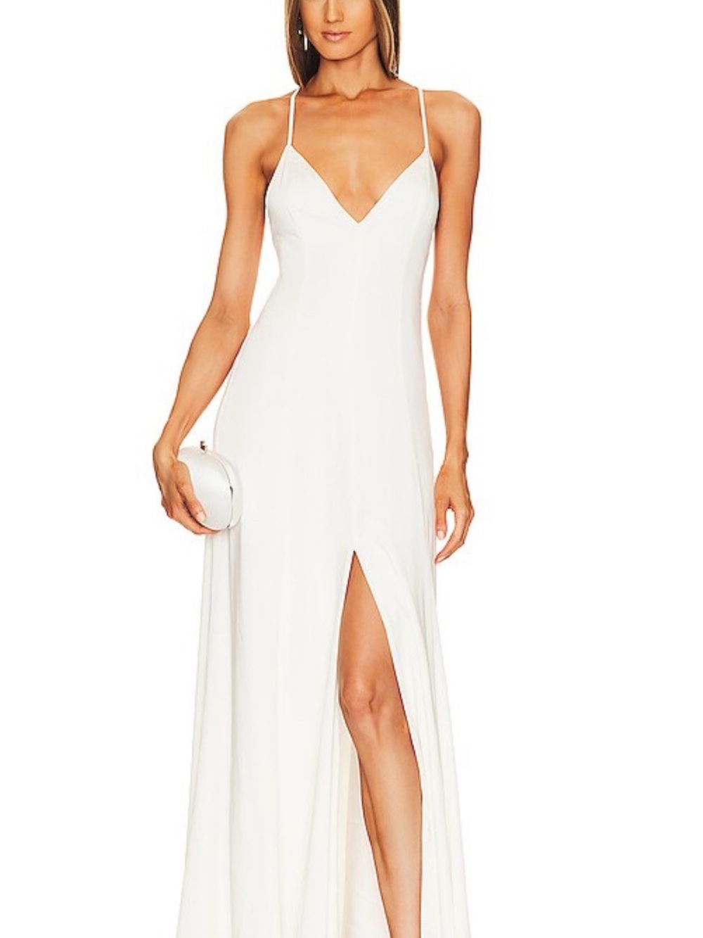 Lovers + Friends White Spaghetti-Strap Maxi Dress with Front Slit
